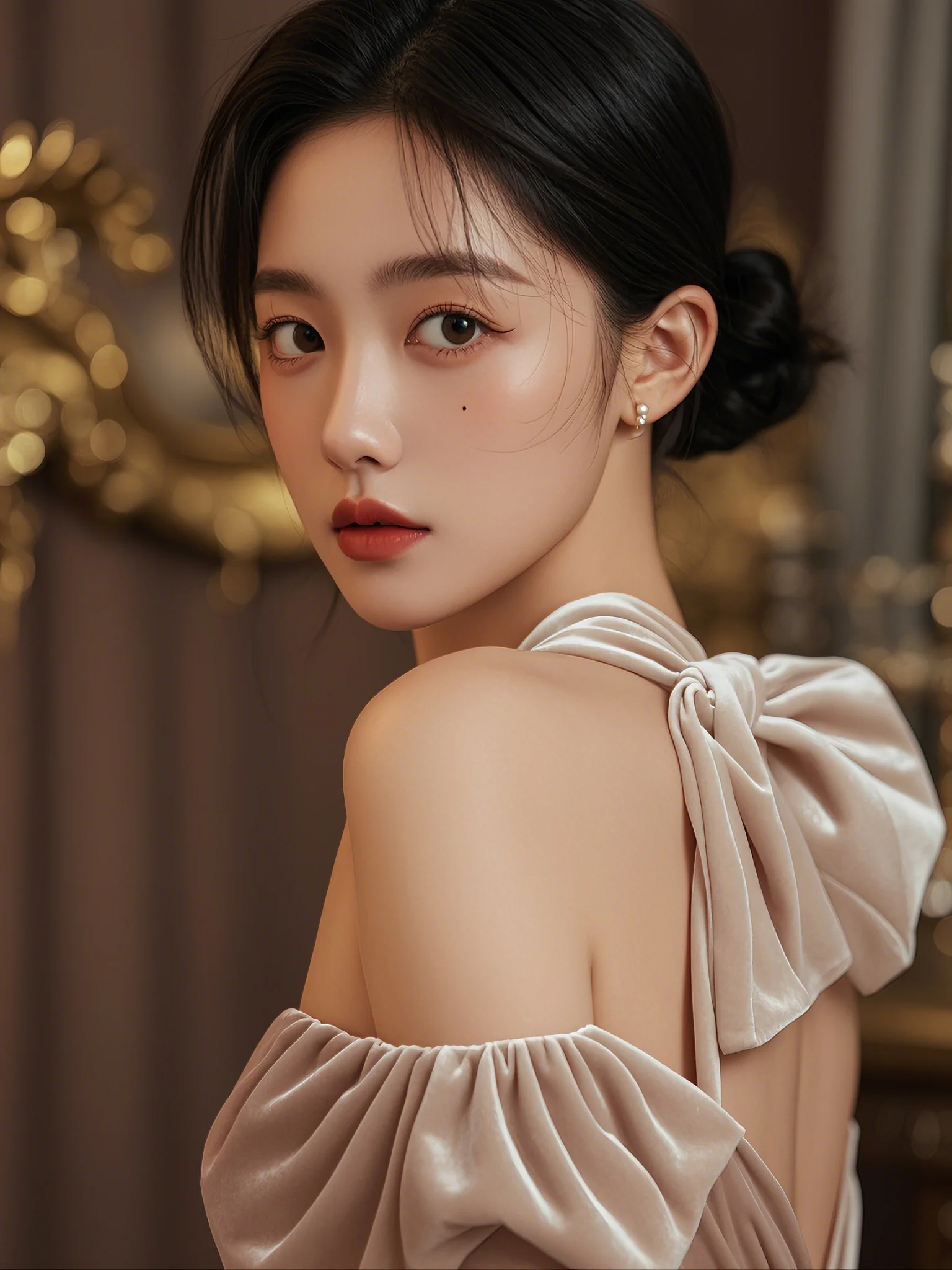 优雅女生中国风盘发造型_美女照片手机挡脸头像