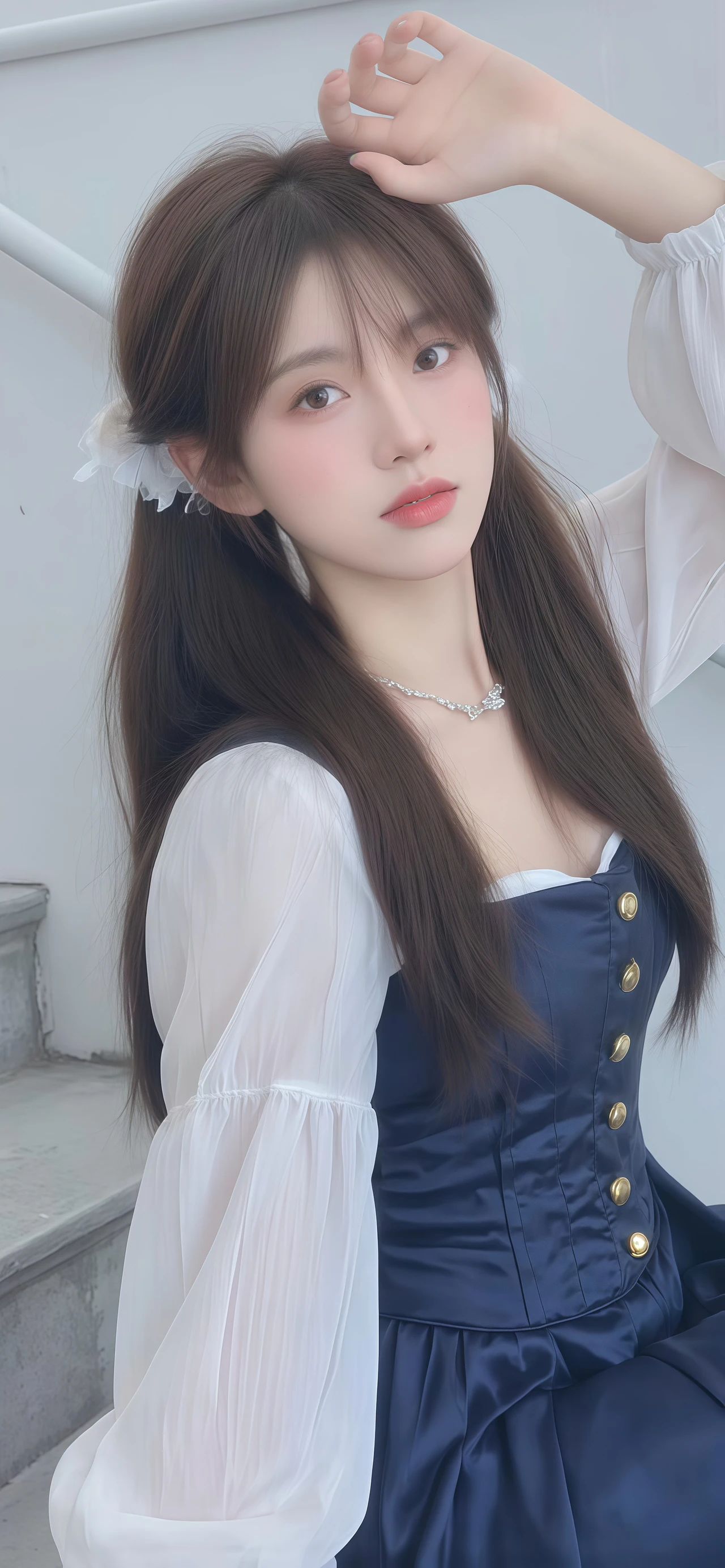 服饰系列实景模特穿着紫色衬衫和蓝色牛仔裤的室外摆拍_美女壁纸手机壁纸图片身材养眼