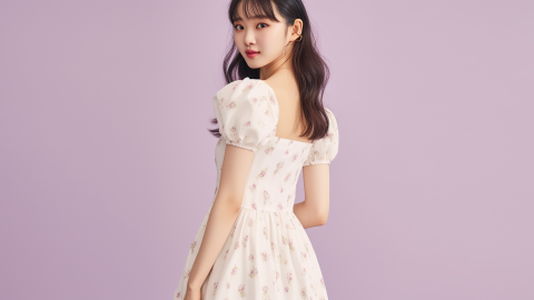 迷人的女孩与花圈上的头发孤立在灰色_美女壁纸桌面免费