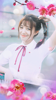 落日时分在花丛中跳跃的快乐女孩_美女壁纸全屏