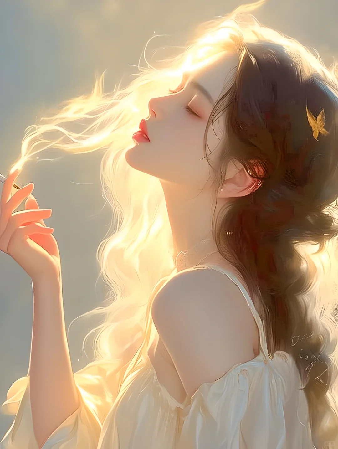 三八妇女节唯美感插画女性手捧鲜花人物元素_美女壁纸全屏